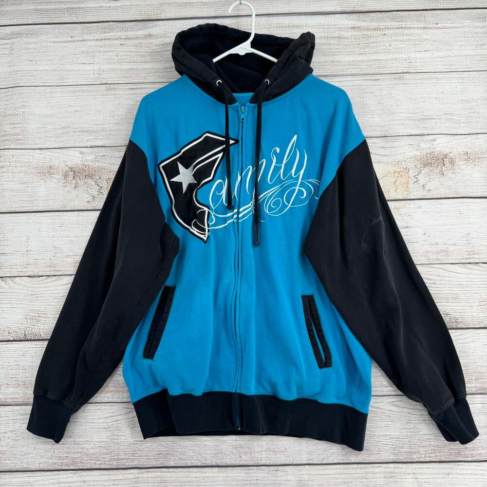 Vintage Y2K Famous Stars and Straps Family Full‎ Zip Hoodie Adult M Blue Black